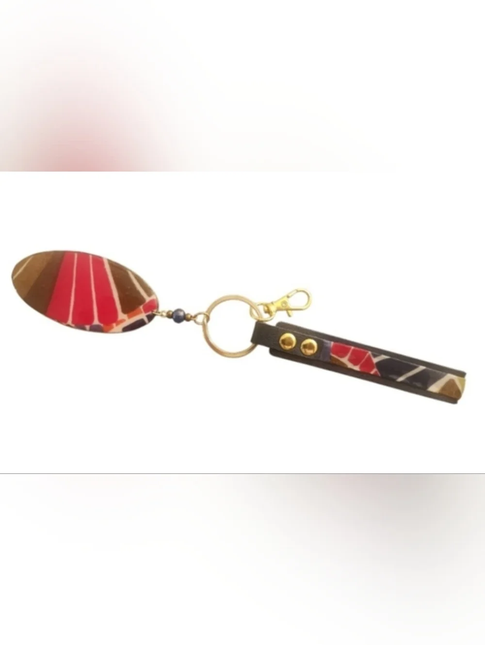 Artisan Fabric-Wrapped Oval Keychain & Wristlet | One-of-a-Kind Accessory